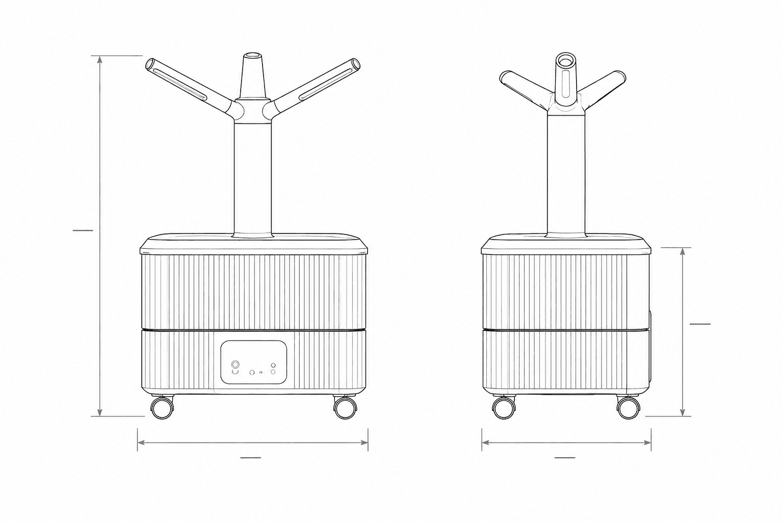 Front and side dimension drawing for aroma diffuser